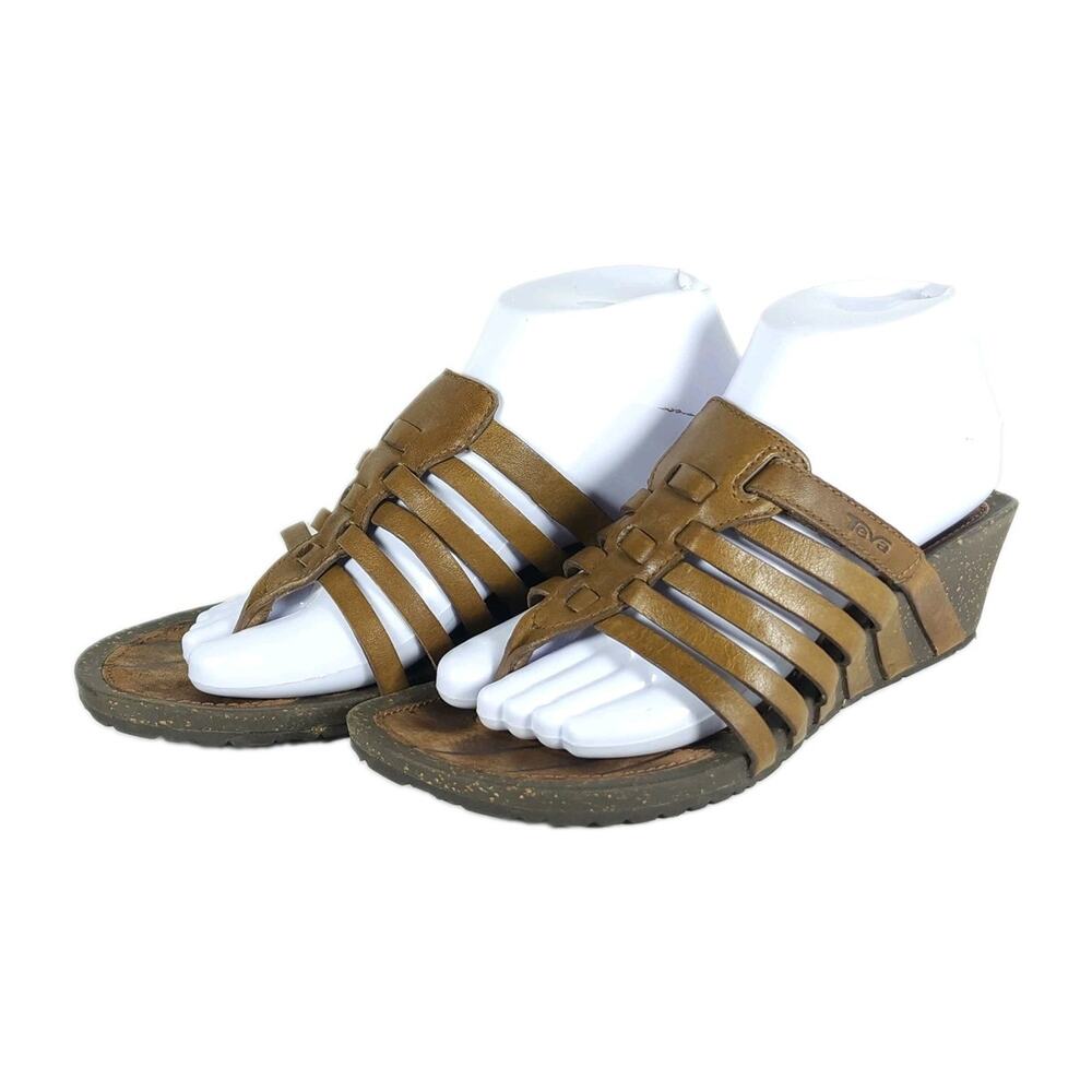 Teva Women’s Cabrillo 3 US8 Brown Leather Slip On Strappy Wedge Sandals